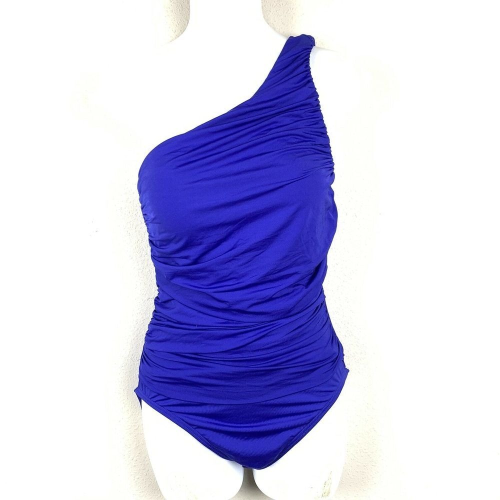 La Blanca One Shoulder Gather Ruched One Piece Swimsuit Size 6 Blue‎ LB4KV14